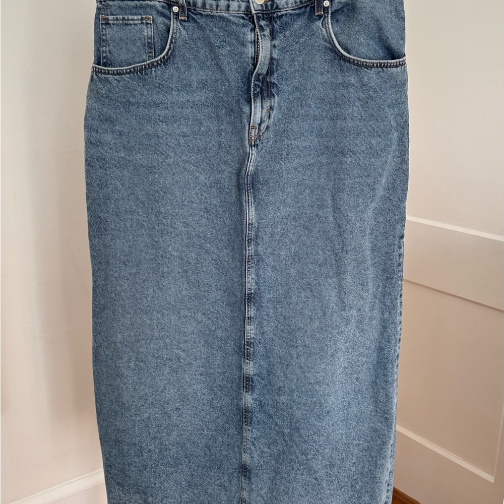Classic Mid-Blue Denim Midi Skirt